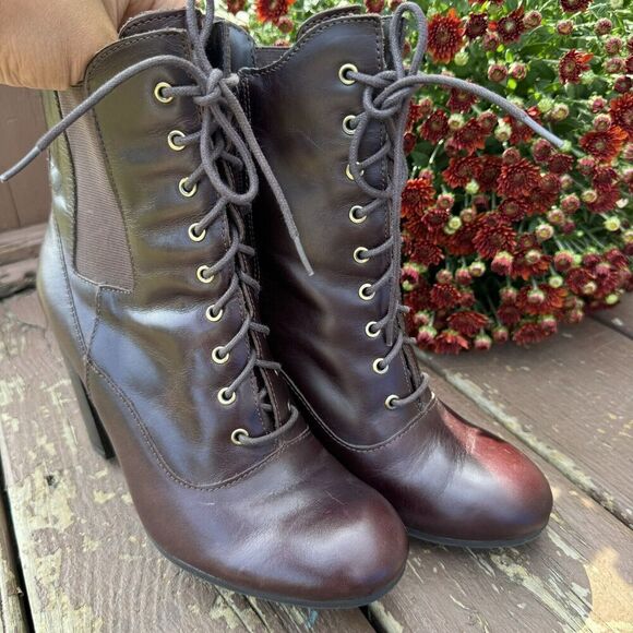 Liz Claiborne Boots Women  Ankle  Heels Zip 100-7006 Burgundy Leather Size 8M‎ - Picture 7 of 13